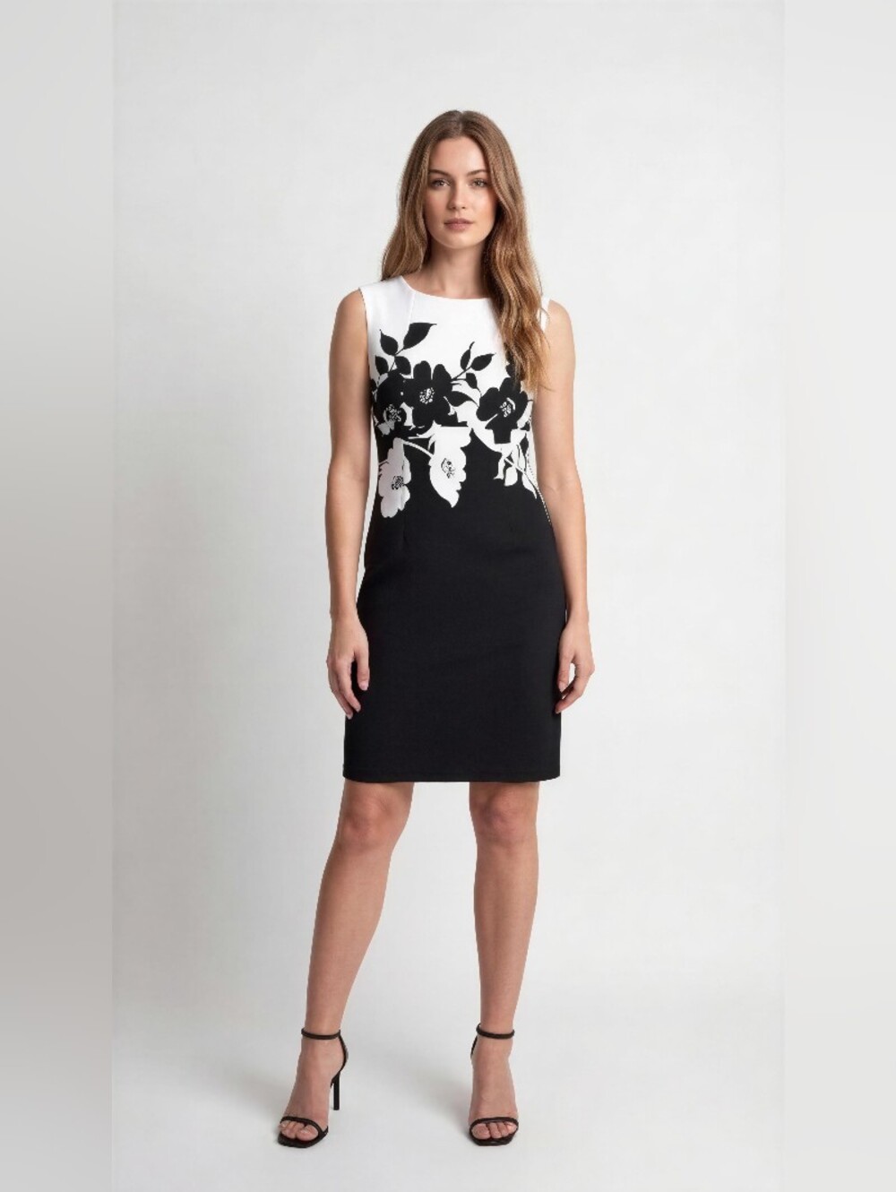 CONNECT APPAREL Sleeveless Black & White Floral Sheath Dress SIZE 10 P